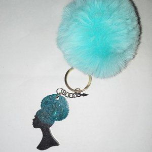 Black & Blue African American Afro Woman Keychain